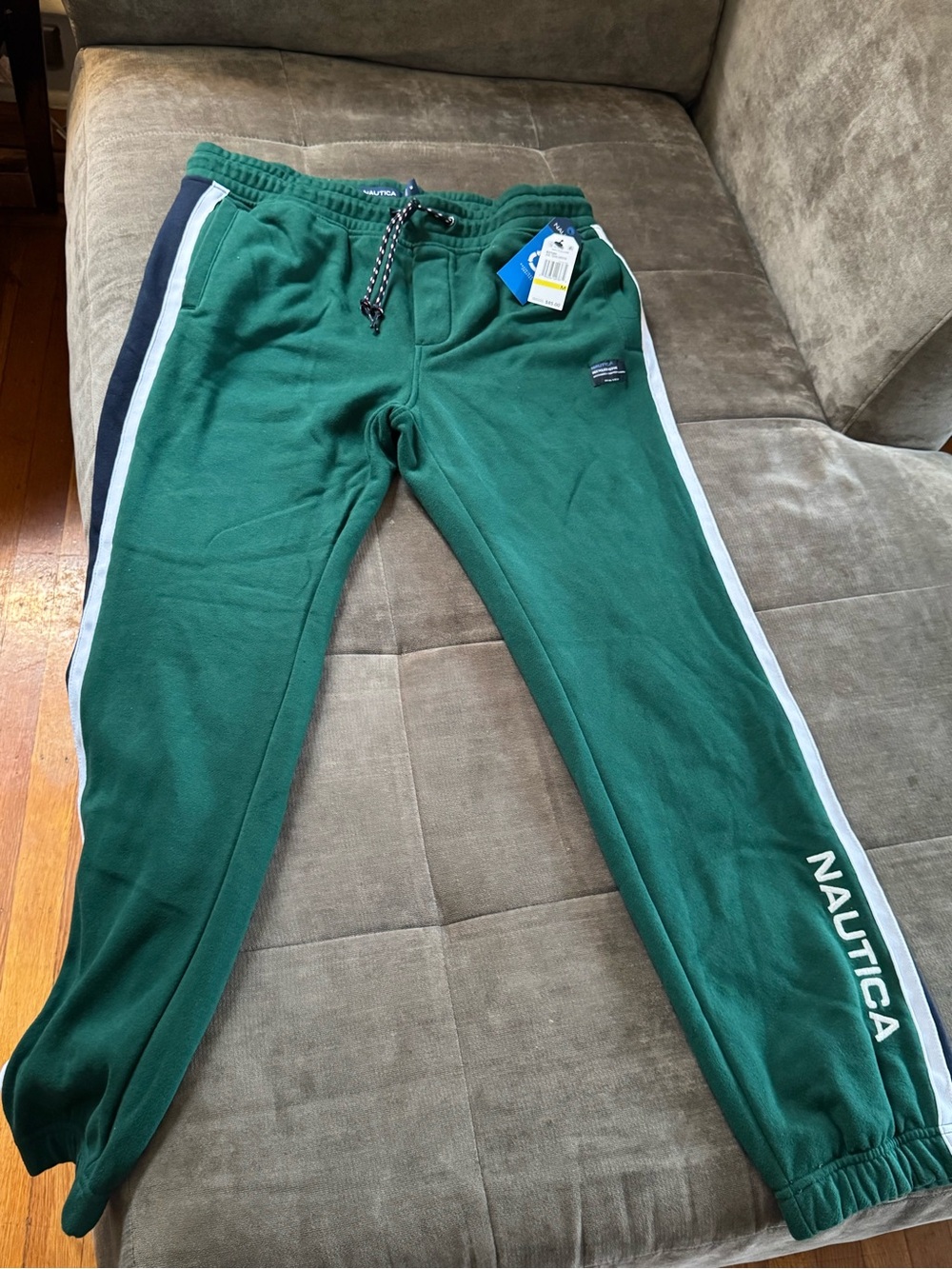 Nautica Green Jogger Sweatpants with White & Black Side Stripes